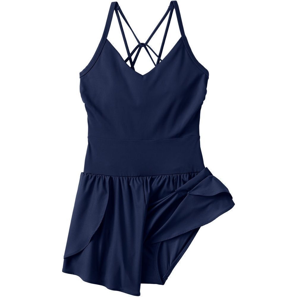 Land's End One Piece Strappy X Back Swim Romper adjustable Deep Sea Navy Various - Picture 5 of 12
